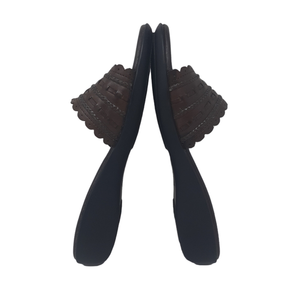 George Leather Basket Weave Sandals Brown Size 10 Slip On - Picture 6 of 8